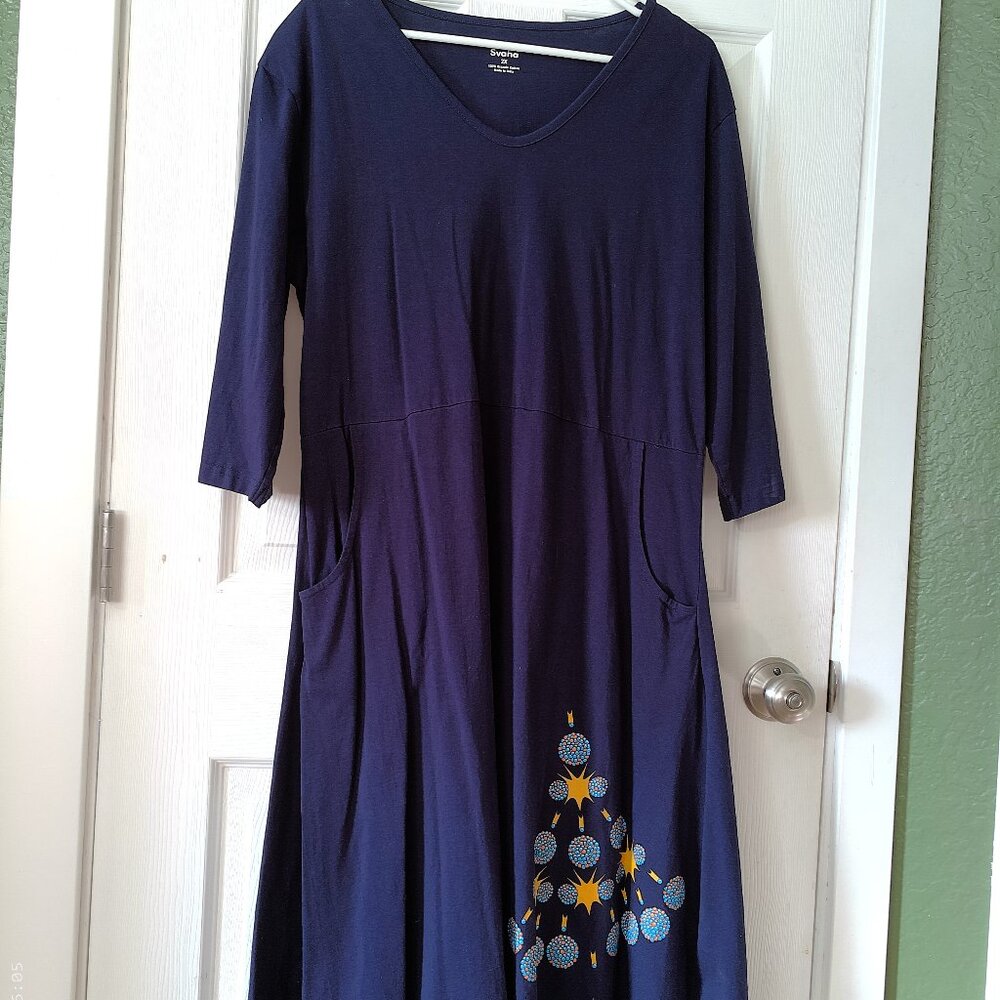 Svaha Navy Midi Dress with Nuclear Fission